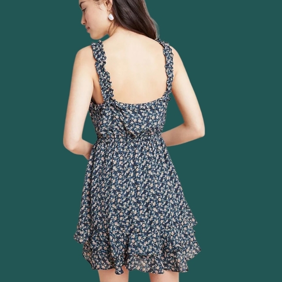 Cupcakes & Cashmere Azura Floral Ruffle Mini Dress Black & Peach Xsmall - Picture 15 of 16